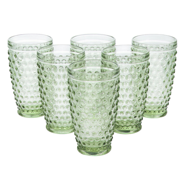 Martha Stewart 6 Piece Hobnail Handmade Glass Tumbler Set in Green