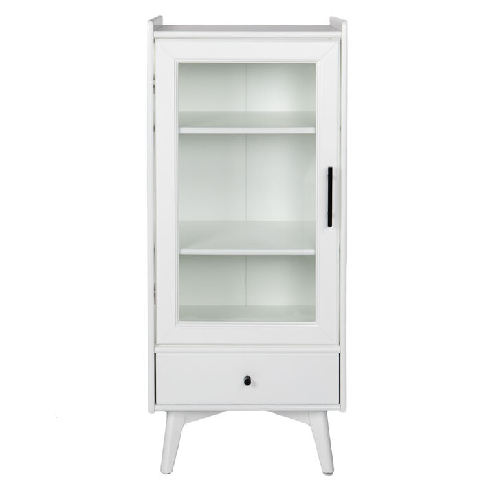 Modern Bathroom Storage Cabinet & Floor Standing cabinet with Glass Door with Double Adjustable Shelves and One Drawer, Extra Storage Space on Top, White(19.75"x13.75"x46")