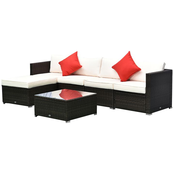Outdoor PE Rattan Sofa Set 6 Pieces Sectional Conversation Wicker Patio Couch with Cushions Coffee Table White