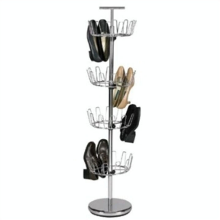 Chrome 4-Tier Revolving Shoe Rack Tree Organizer Holds Up to 24 Pairs