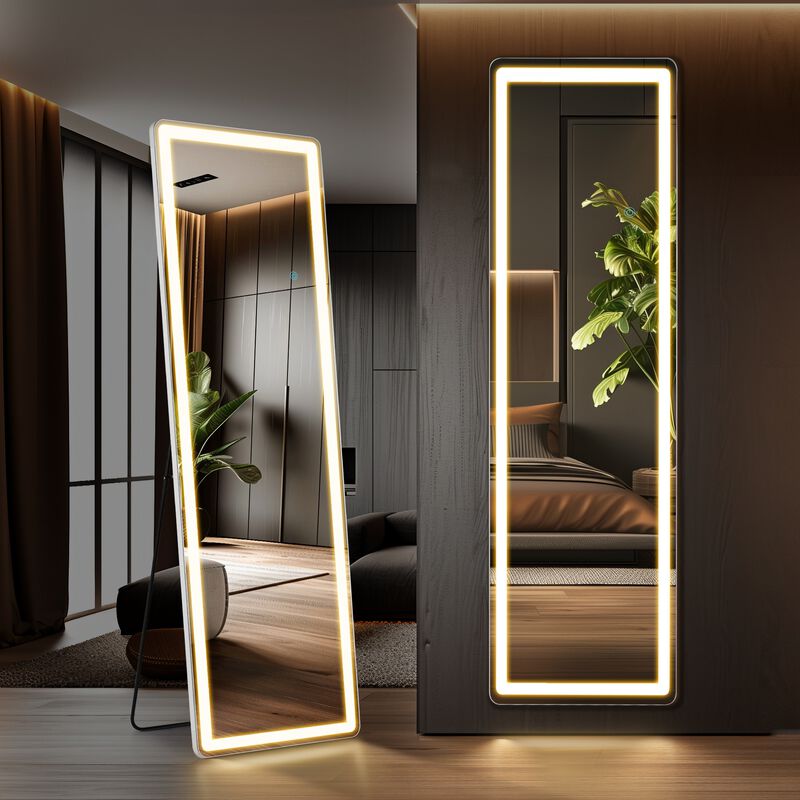 Full Length LED Mirror 60"x16", 3 Color Lighting Dressing Mirror with Touch Control, White