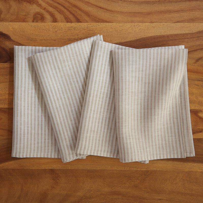 Solino Home 100% Pure Linen Dinner Napkins 20 x 20 Inch Set of 4 - Narrow Stripe