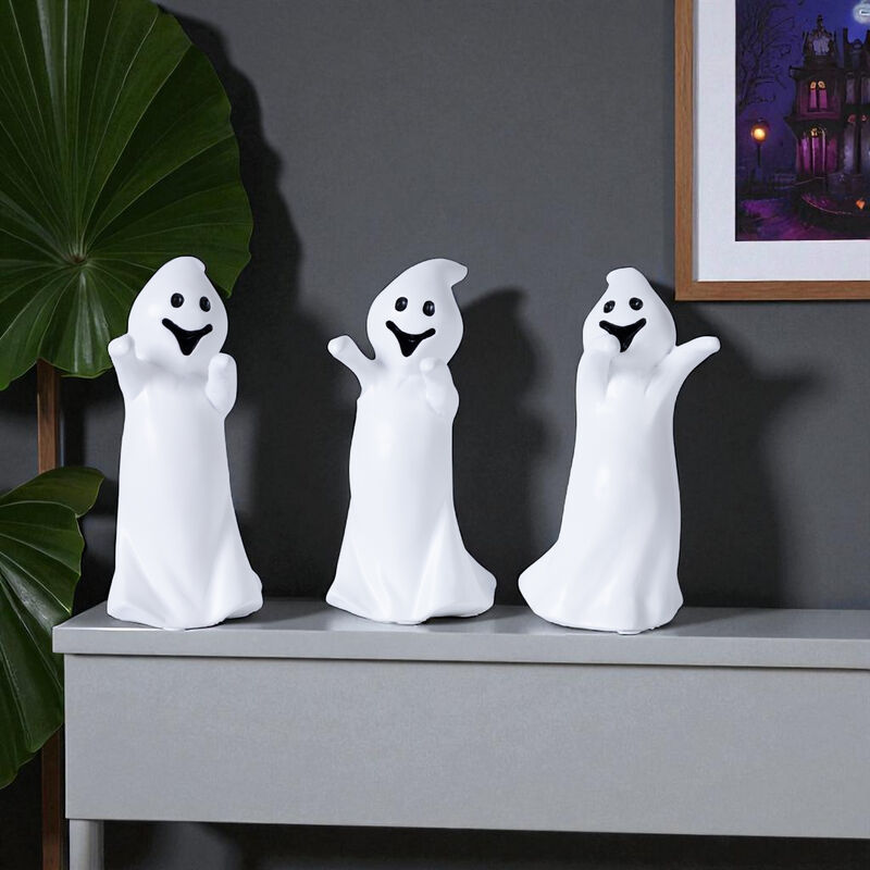 HomeRoots Set of Three White Polyresin Halloween Ghost Figurines image number 1
