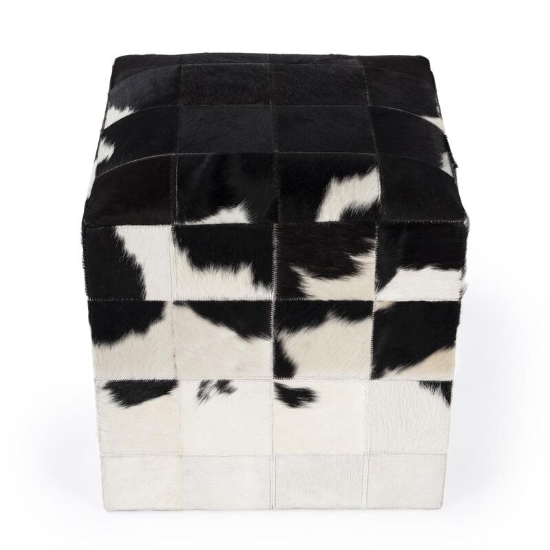 Butler Specialty Victorian Hair on Hide Cube Ottoman, Black and White image number 5