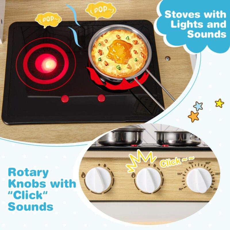 Hivvago Kids Kitchen Playset with Lights Sounds Microwave Stoves Sink Oven and Cooking Accessories
