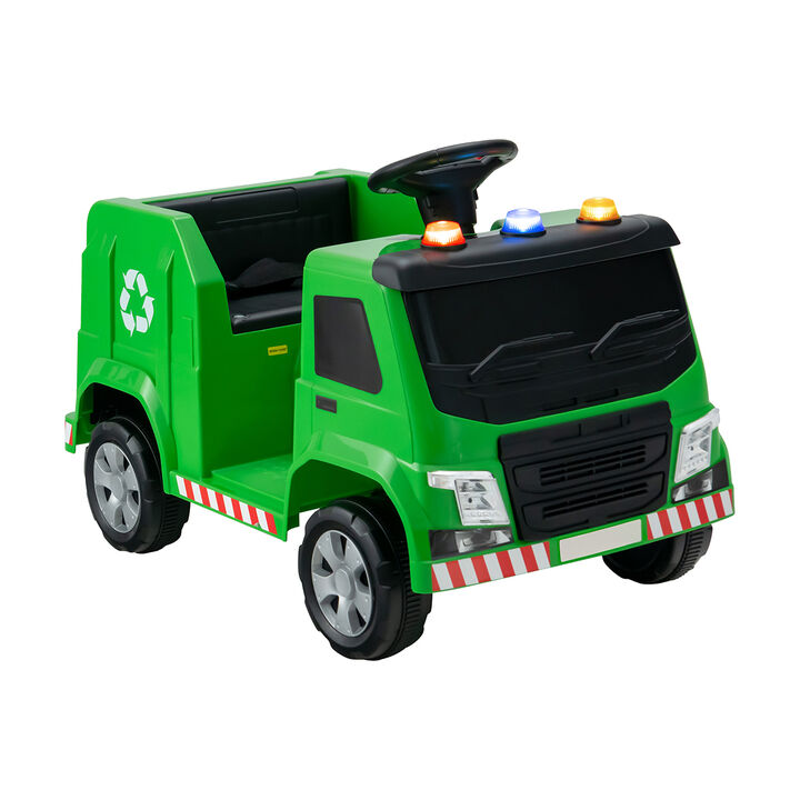 Kids Ride On Garbage Truck Toy with 6 Accessories and Realistic Warning Lights-Green