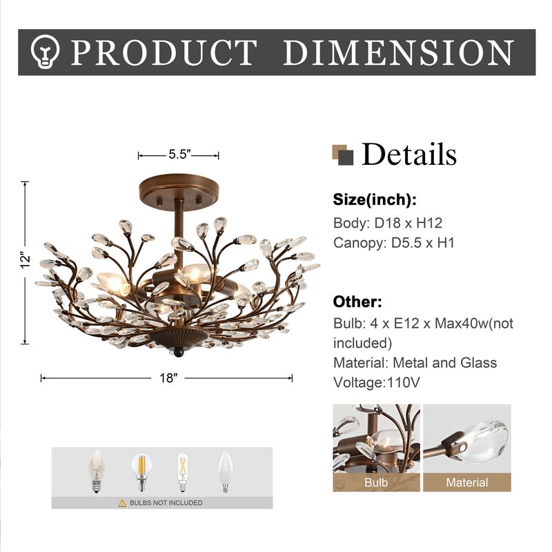 Freya 4-light Crystal Beaded 9-Branch Semi-Flush Mount image number 4