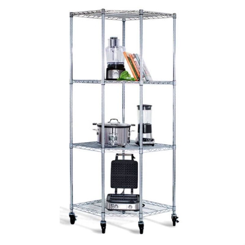 QuikFurn Heavy Duty 4-Tier Corner Storage Rack Shelving Unit with Casters