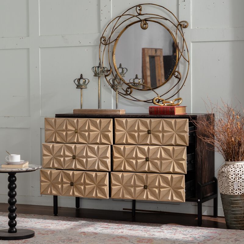 48.21"Mid-Century Modern 6-Drawer Sideboard-3D Geometric Diamond Dresser, Buffet Console Table image number 8