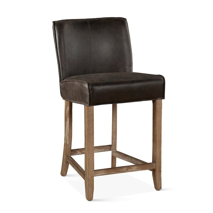 World Interiors Avery Counter Chair in Dark Brown Leather with Legs