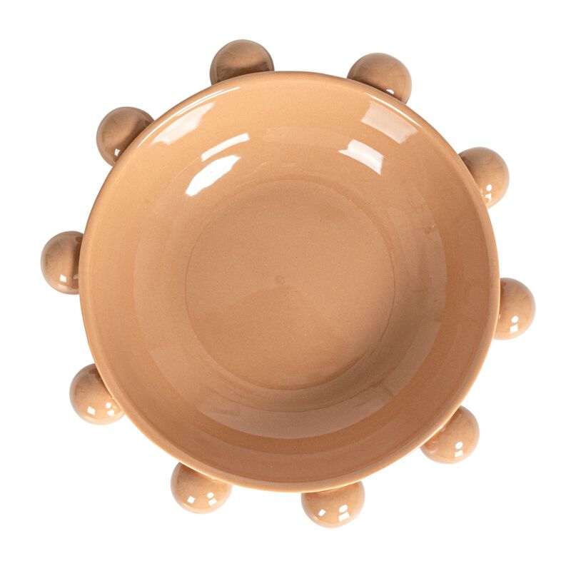 9.75 Inches Stoneware Bowl with Orbs and Reactive Glaze, Nude image number 5