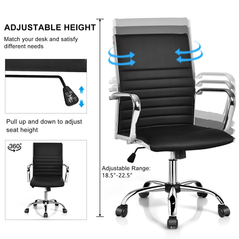 Costway PU Leather Office Chair High Back Conference Task Chair w/Armrests Black