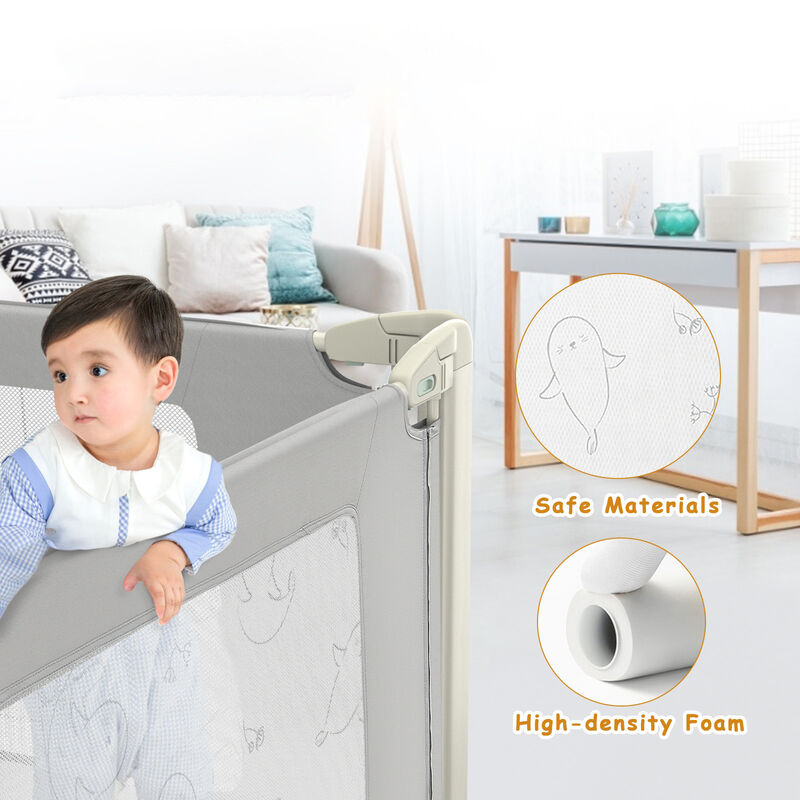 Toddler Bed Rail Guard with Adjustable Height and Secure Safety Lock for Bed-Grey image number 6