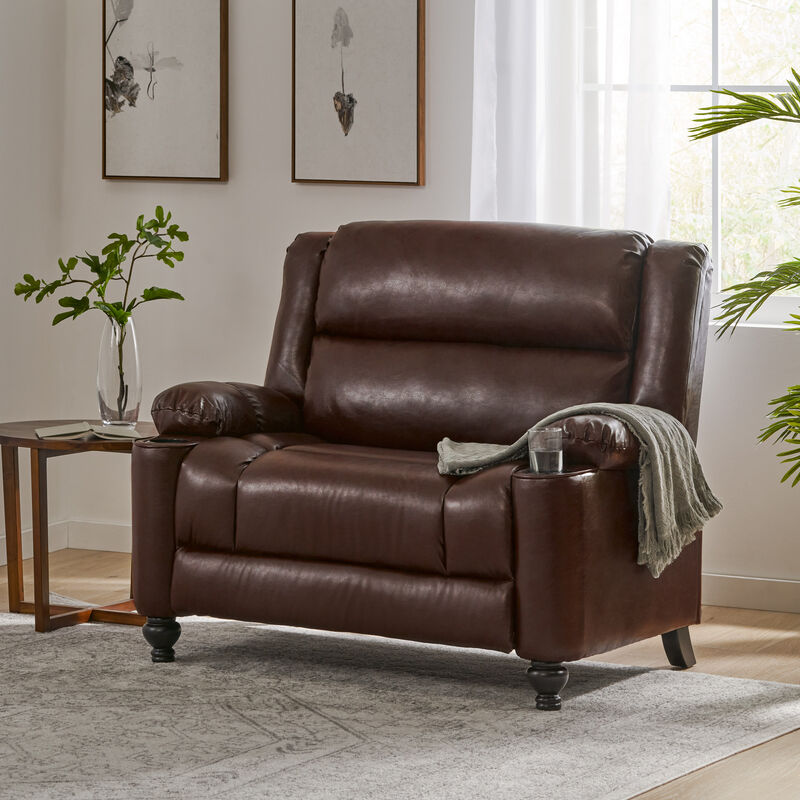 Merax Oversized Faux Leather Recliner with Dual Armrest Cup Holders & Adjustable Recline image number 3