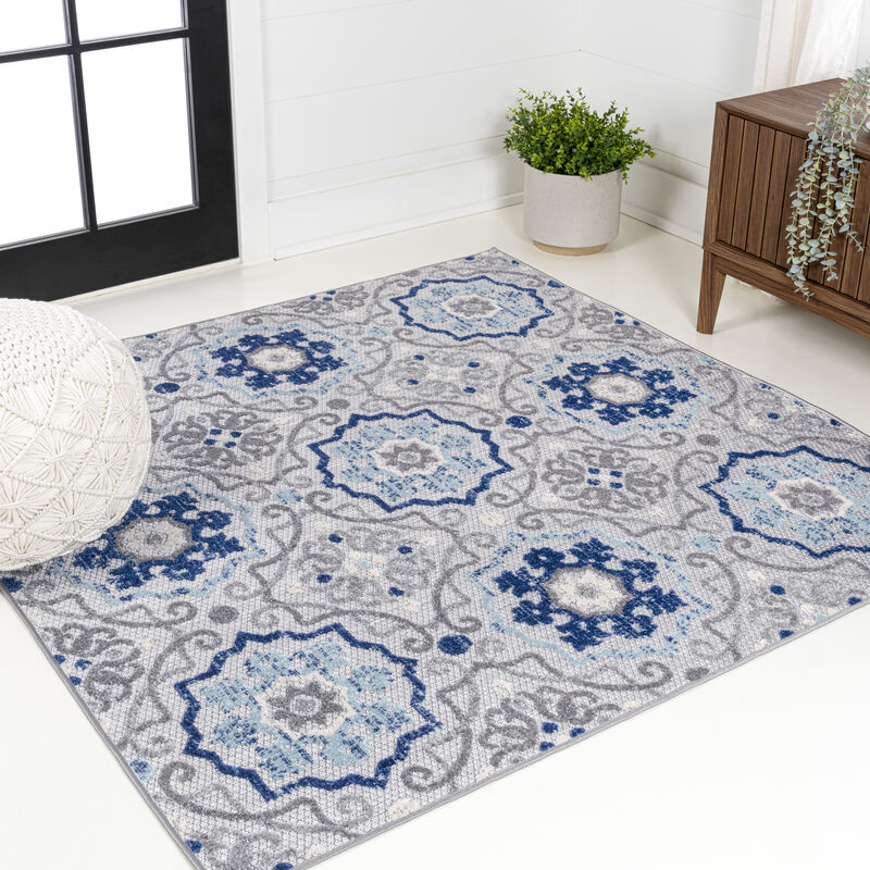 Mediterranean Medallion Square Indoor/Outdoor Area Rug