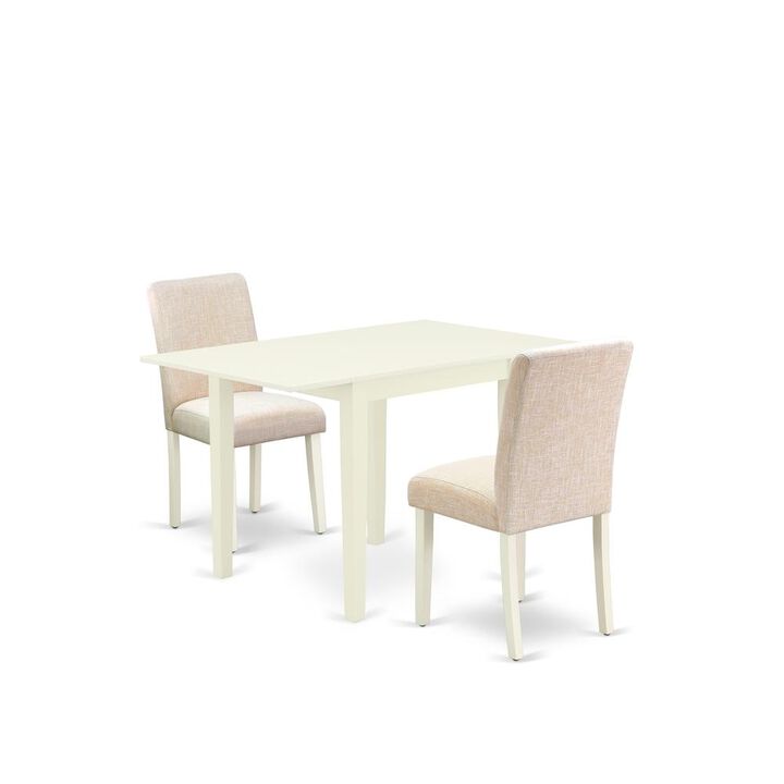 East West Furniture 3-Piece Dining Room Table Set-A Dinning Table and 2 Linen FabricKitchen Chairs with High Back - Linen White Finish