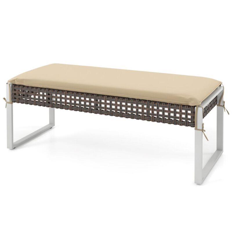 Hivvago Patio Rectangle Ottoman with Metal Legs and Seat Cushion