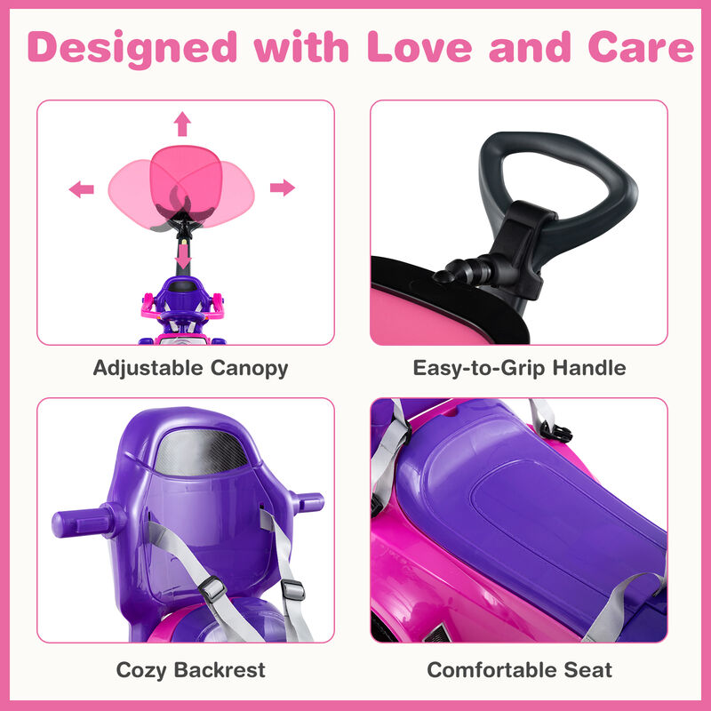 3-in-1 Toddler Ride-On Push Car with Canopy, Seat Belt and Footrest image number 4