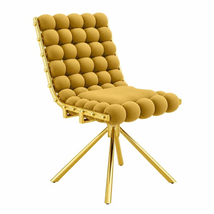 GOODSILO Set of Two Modern Tufted Puffy Bubble Velvet Dining Accent Swivel Chairs with Metal Legs for Dining Room and Kitchen