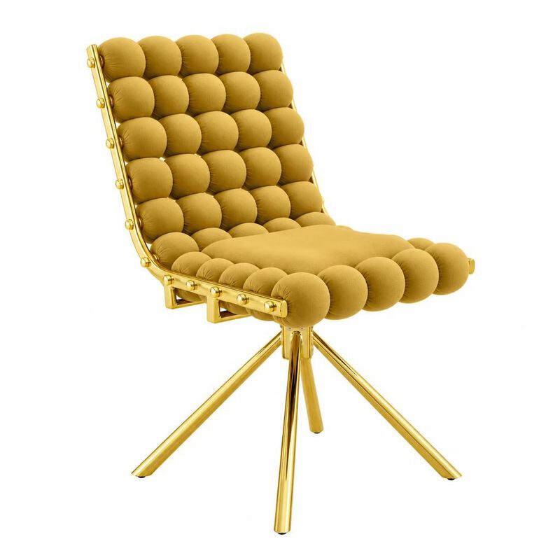 GOODSILO Set of Two Modern Tufted Puffy Bubble Velvet Dining Accent Swivel Chairs with Metal Legs for Dining Room and Kitchen image number 0