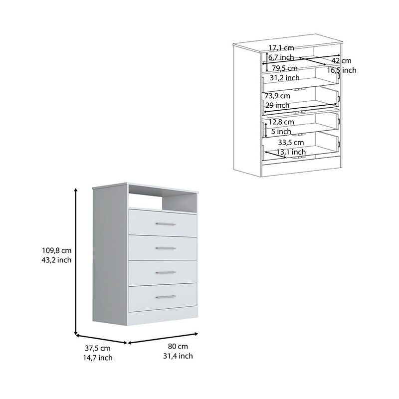 DEPOT E-SHOP Kairo Dresser, Four Drawers, One Shelf, Superior Top, White