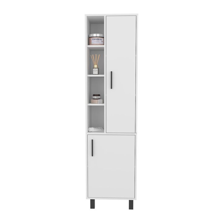 Nicut Storage Cabinet, 2 Doors, 9 Shelves, 4 Legs, White