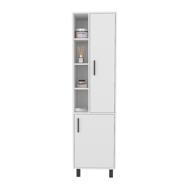 Nicut Storage Cabinet, 2 Doors, 9 Shelves, 4 Legs, White