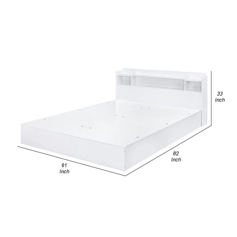 Queen Bed with 6 Under Compartments and Storage Headboard, White - Benzara