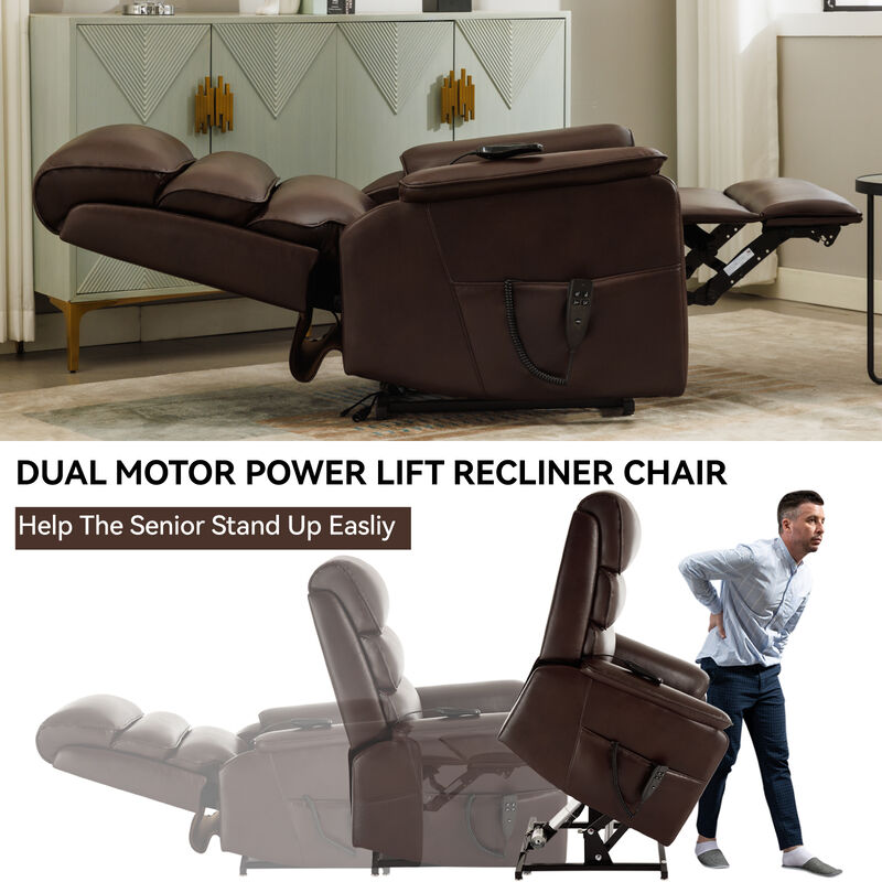 Leather Dual Motor Infinite Position Power Lift Recliner Chair with Power-Remote, Heat Massage