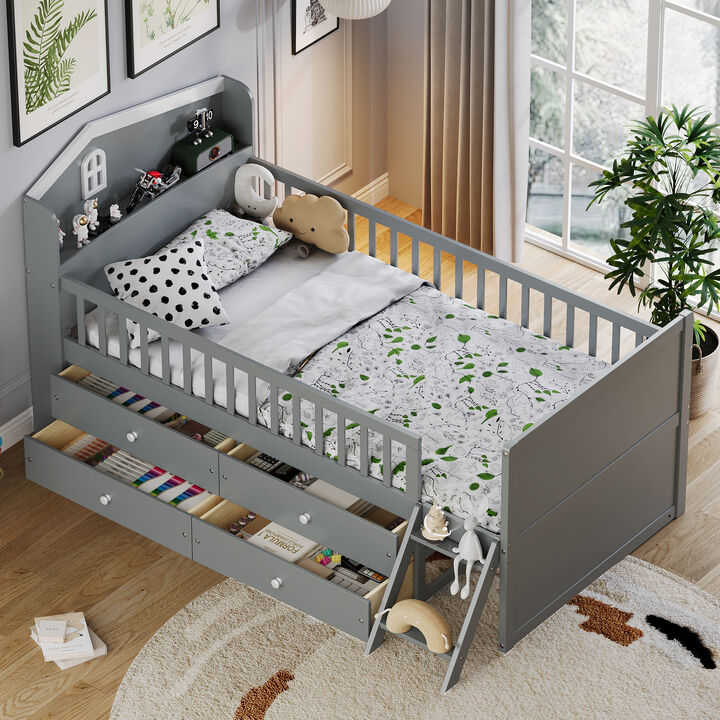Merax Twin Bed Frame with Storage 4 Drawers