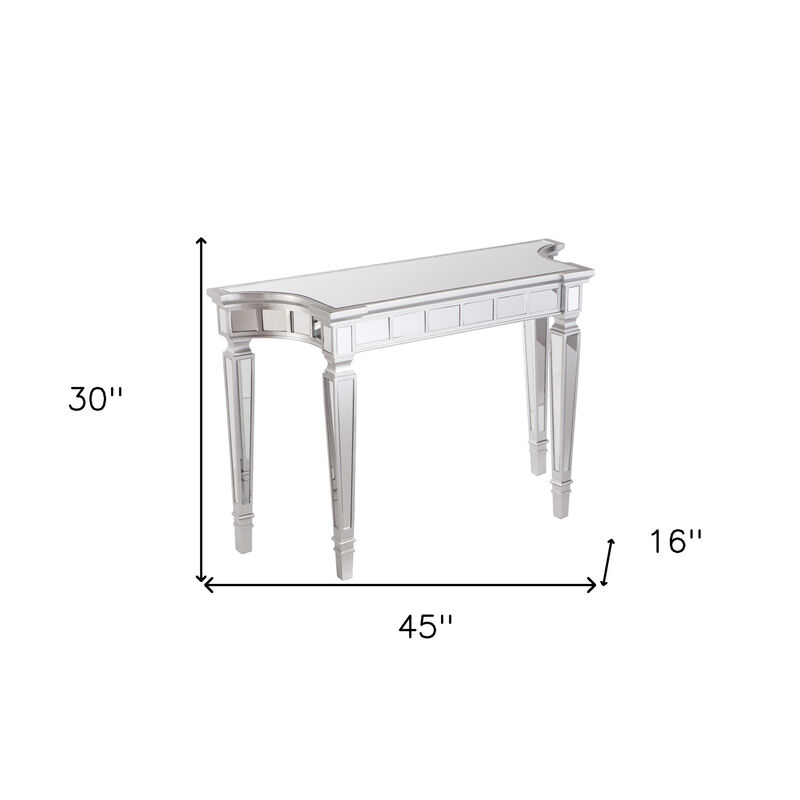 HomeRoots 45" Silver Mirrored Glass and Wood Free Form Console Table image number 6