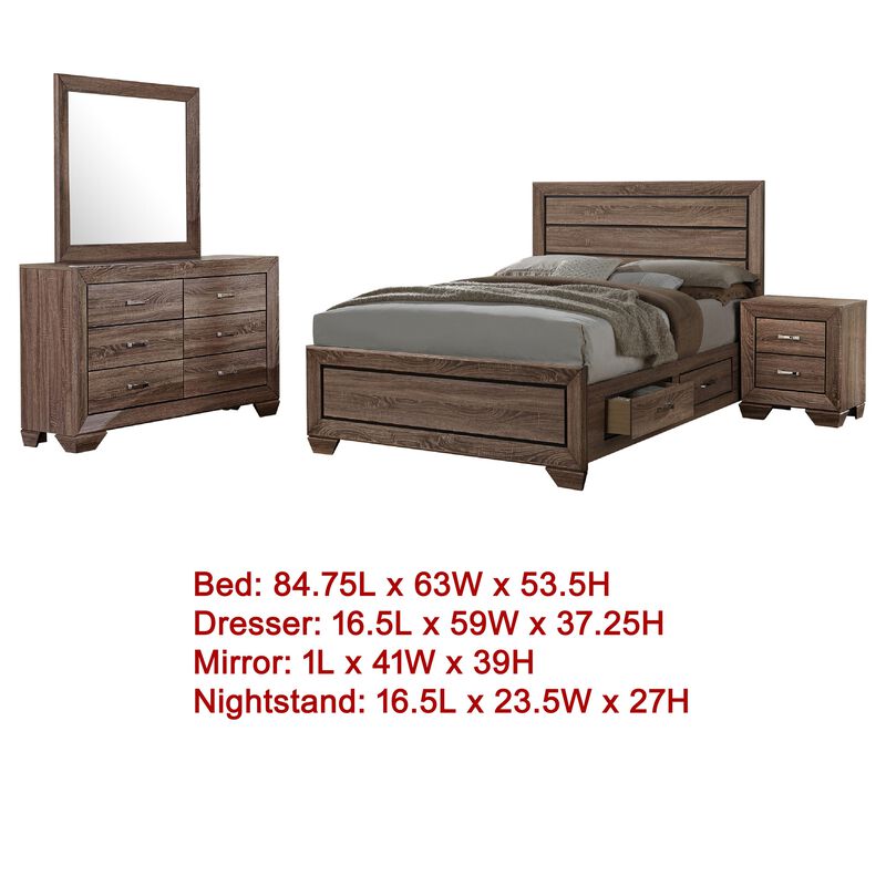 Bello 4pc Queen Bedroom Set with Bed Storage, Washed Taupe Brown