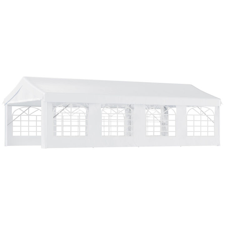 Outsunny 13' x 26' Heavy Duty Party Tent & Carport with Removable Sidewalls and Double Doors, Large Canopy Tent, Sun Shade Shelter, for Parties, Wedding, Outdoor Events, BBQ, White