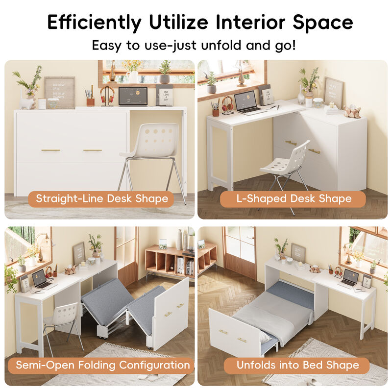 Merax Murphy Cabinet Bed with Adjustable Position Desk