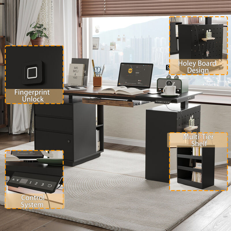 FUFU&GAGA Smart Adjustable Standing Desk with Fingerprint Lock, Height Memory, and Multi-Functional Storage, (24.3" W x 86.6" H x 11.8" D), Black