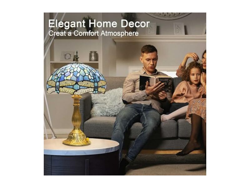 Tiffany Style Stained Glass Dragonfly Table Lamp For Living Room Bedroom Desk image number 3