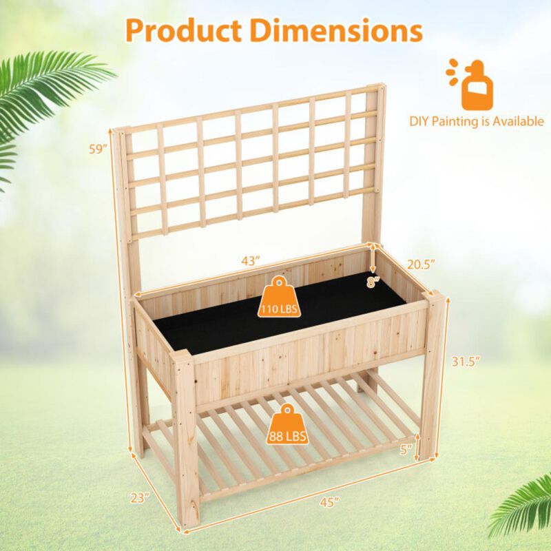 Hivvago Raised Garden Bed with Trellis Wooden Elevated Planter Box with Legs