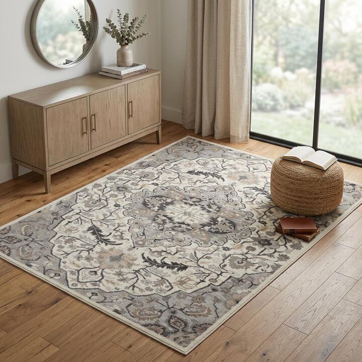 HomeRoots Floral Medallion Non Skid Area Rug