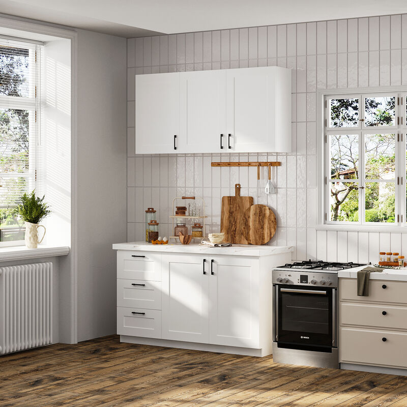 FUFU&GAGA Modern Kitchen Storage Sideboard with 3-Drawers & 5-Doors, Modular Cabinet Organizer, (60 in. W x 23.6 in. D x 64.6 in. H), White