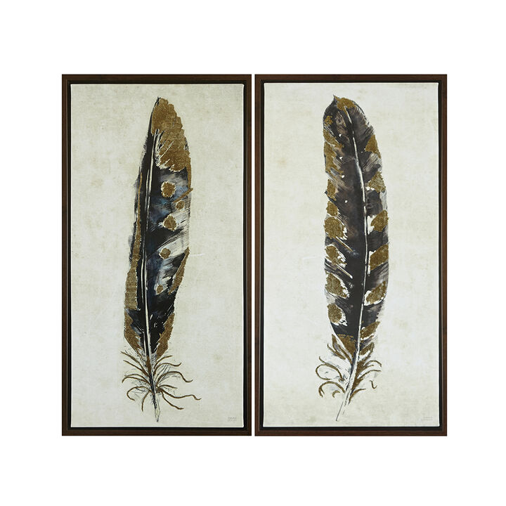 Gracie Mills Jasion 2-Piece Gilded Feathers Canvas Wall Art