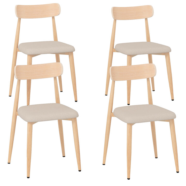 Set of 4 Linen Upholstered Dining Chairs with Padded Seat and Curved Back
