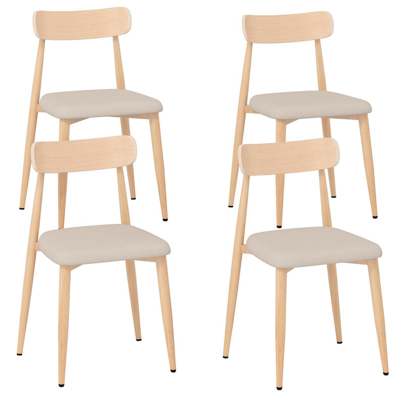 Set of 4 Linen Upholstered Dining Chairs with Padded Seat and Curved Back image number 0