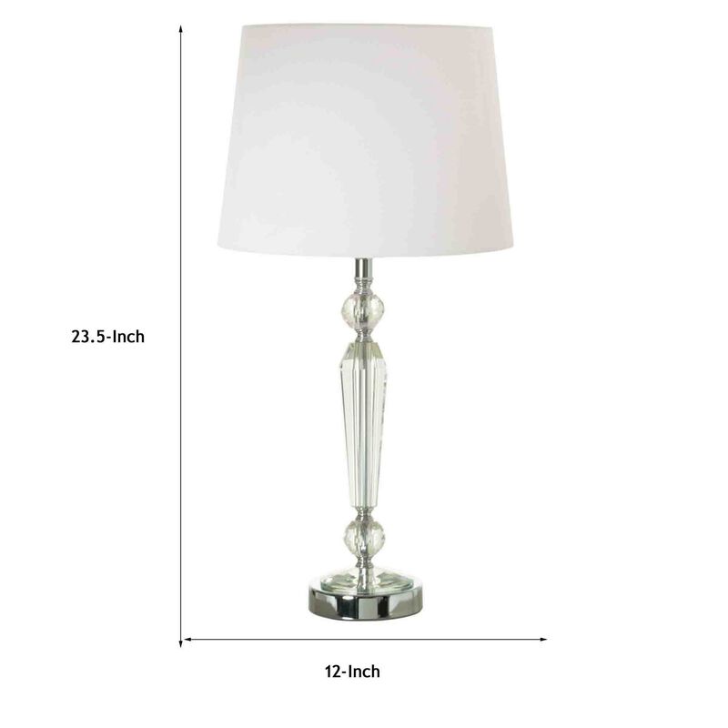 24 Inch Table Lamp Set of 2 with Glass Stands, Metal Base, Clear Finish-Benzara