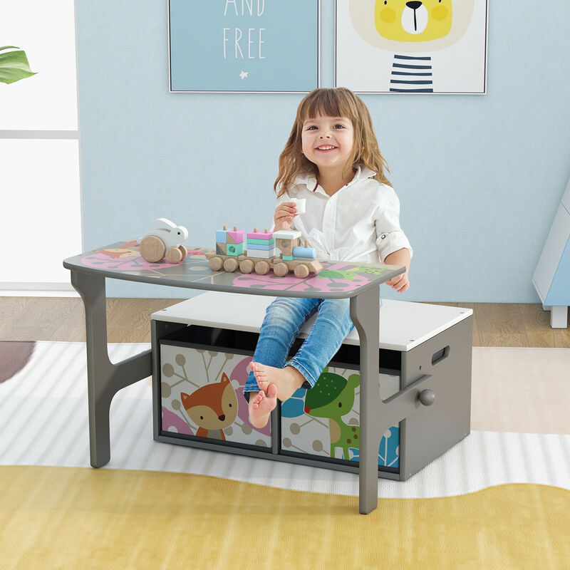 Kids Convertible Activity Bench with 2 Removable Fabric Storage Bins