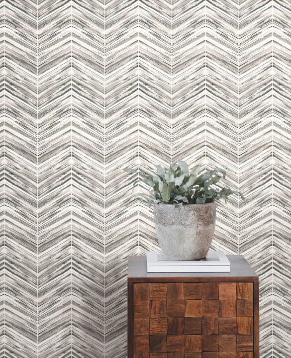 Petite Watercolor Chevron Black & White Wallpaper