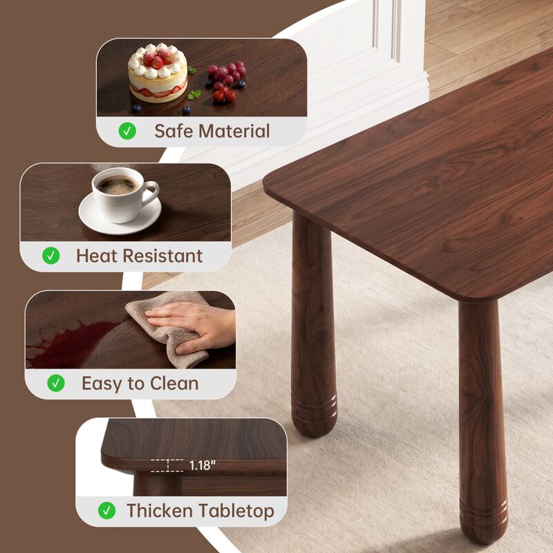 63" Solid Wood Dining Table Set with 6 Upholstered Chairs, rectangular dining room table set with sturdy wood frame, modern farmhouse dining furniture set image number 7