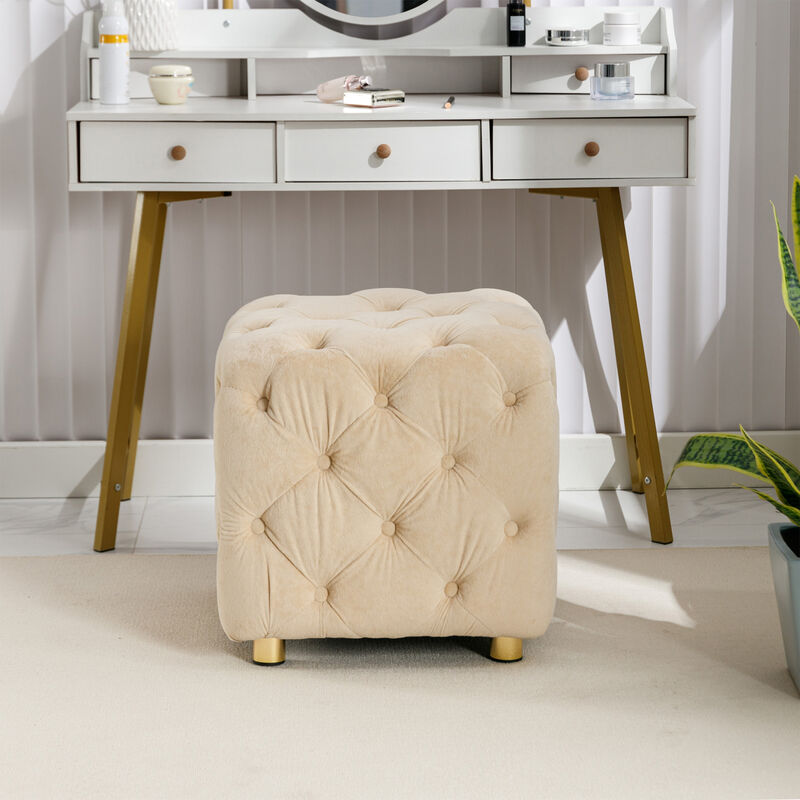 Streamdale Beige Velvet Ottoman & Table Set