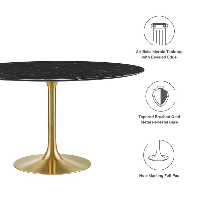 Modway - Lippa 54" Round Artificial Marble Dining Table Gold Black