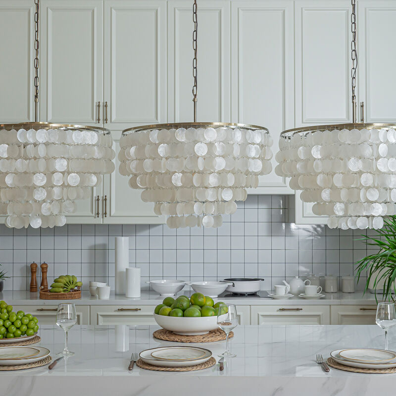 6-light Tiered Coastal Natural Capiz Shell Chandelier image number 3
