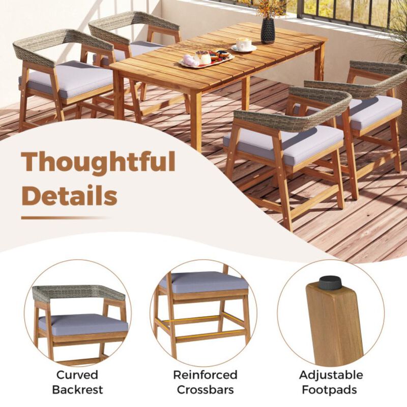 Hivvago 5 Piece Patio Dining Set Solid Wood with Rattan Backrest and Cushions